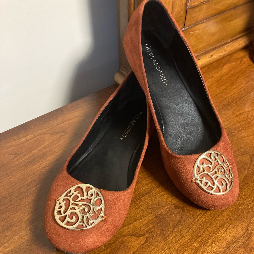 Cityclassified Rust Orange Faux Suede Embellishment Ballet Flats